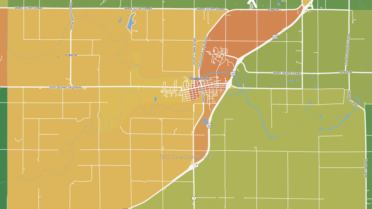 Osawatomie, KS Map of Burglary Rates