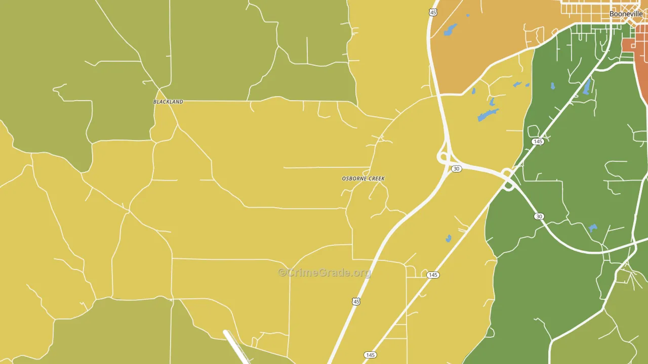 Osborne Creek, MS Map of Burglary Rates