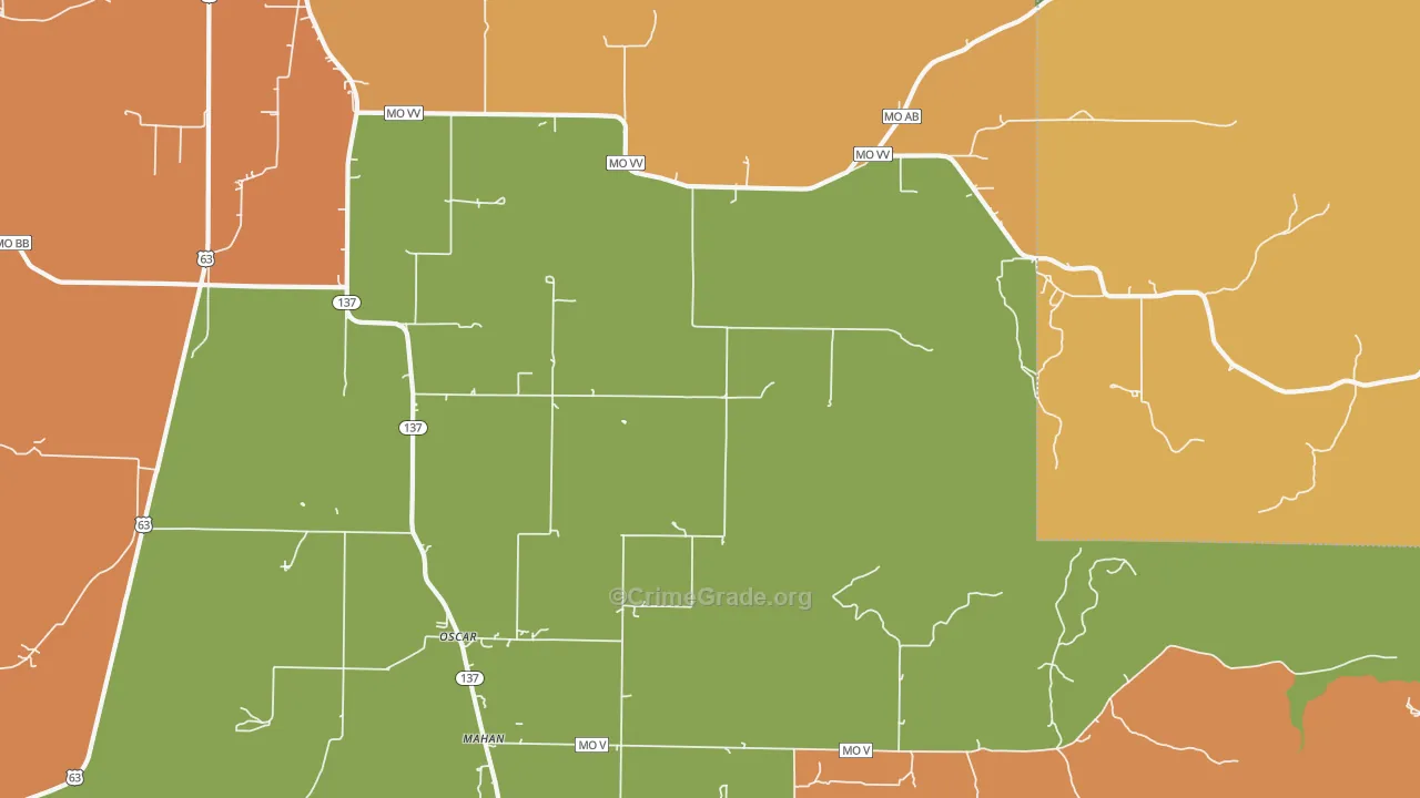Oscar, MO Map of Burglary Rates