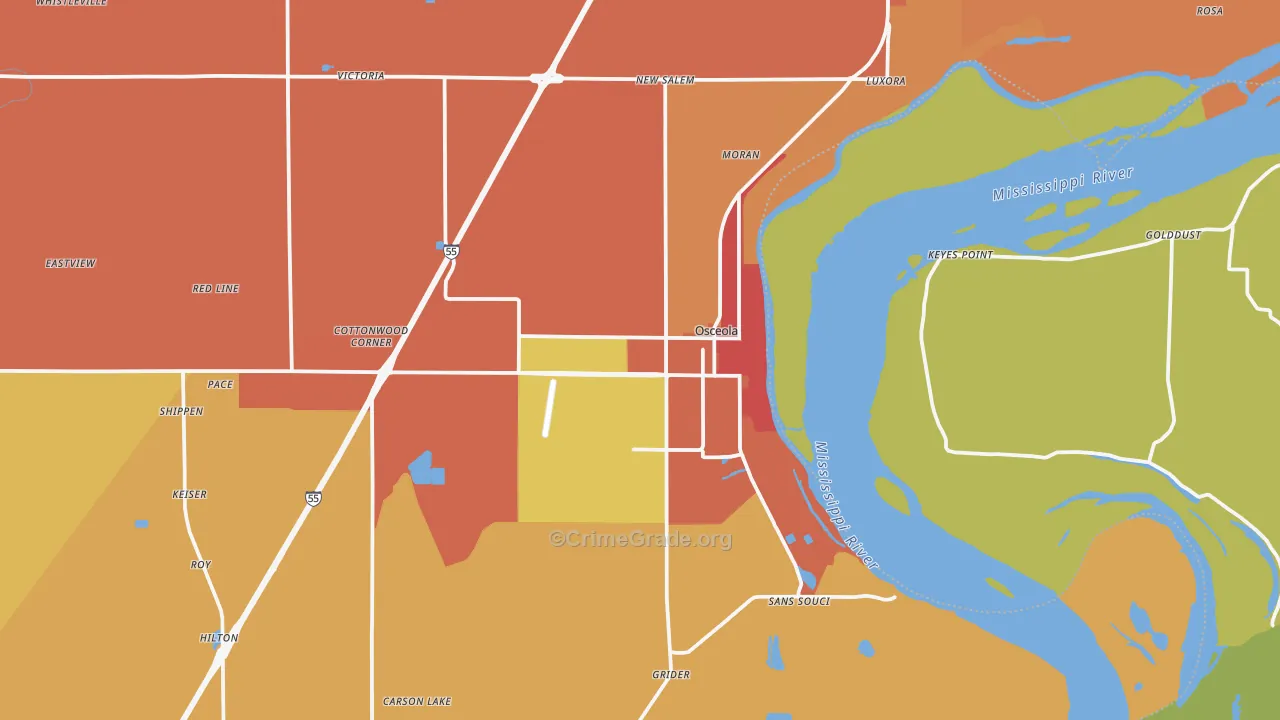 Osceola, AR Map of Burglary Rates