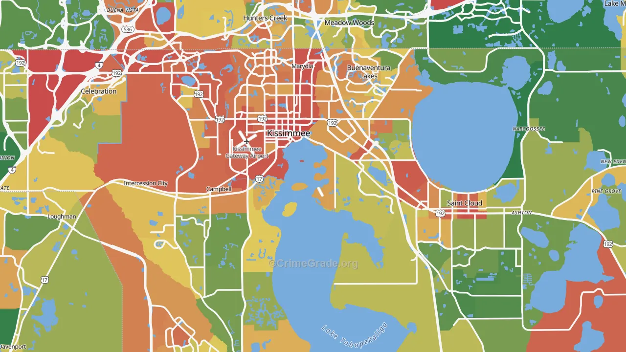 Osceola County, FL Map of Burglary Rates