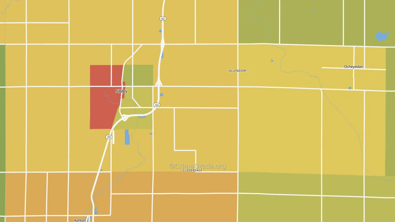 Osceola County, IA Map of Burglary Rates