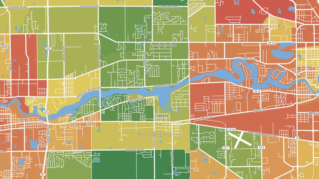 Osceola, IN Map of Burglary Rates