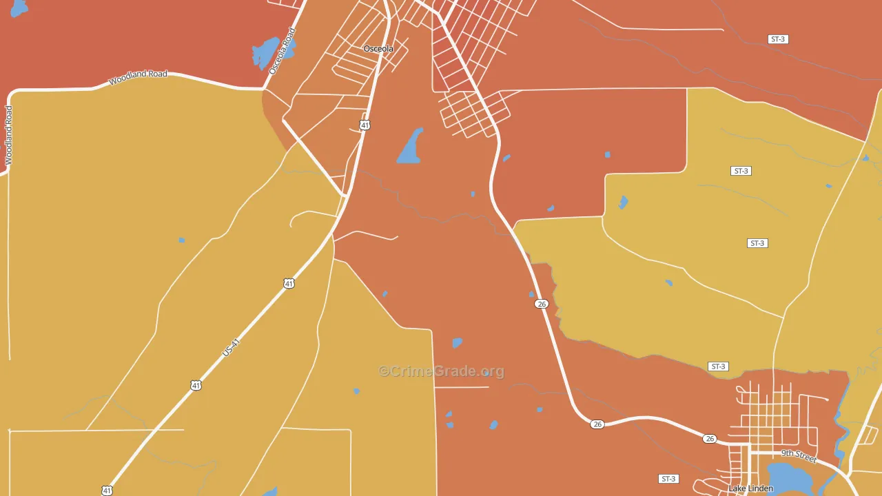 Osceola, MI Map of Burglary Rates
