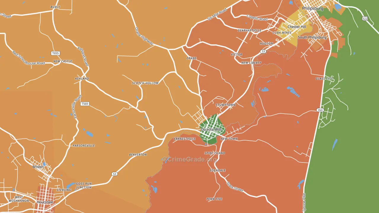 Osceola Mills, PA Map of Burglary Rates