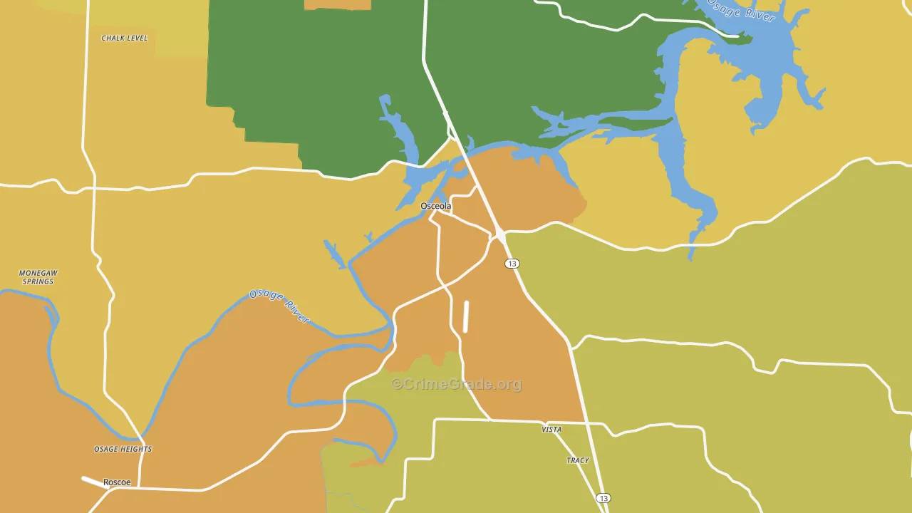 Osceola, MO Map of Burglary Rates