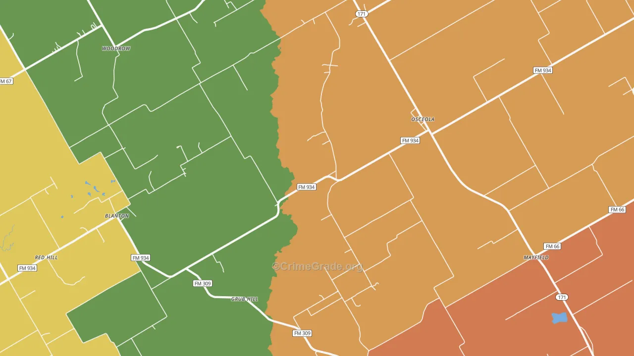Osceola, TX Map of Burglary Rates