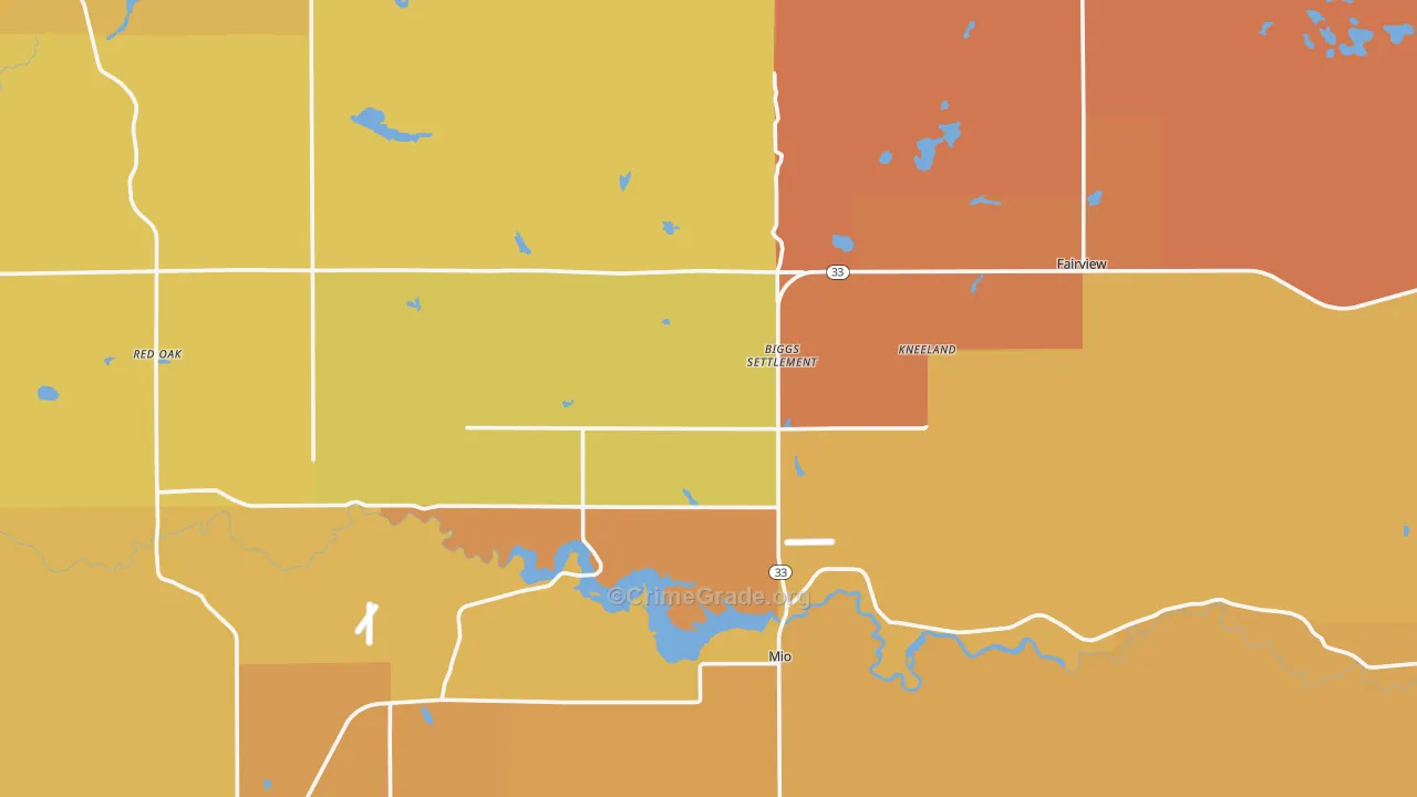 Oscoda County, MI Map of Burglary Rates
