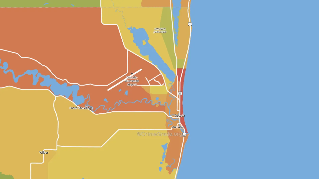 Oscoda, MI Map of Burglary Rates