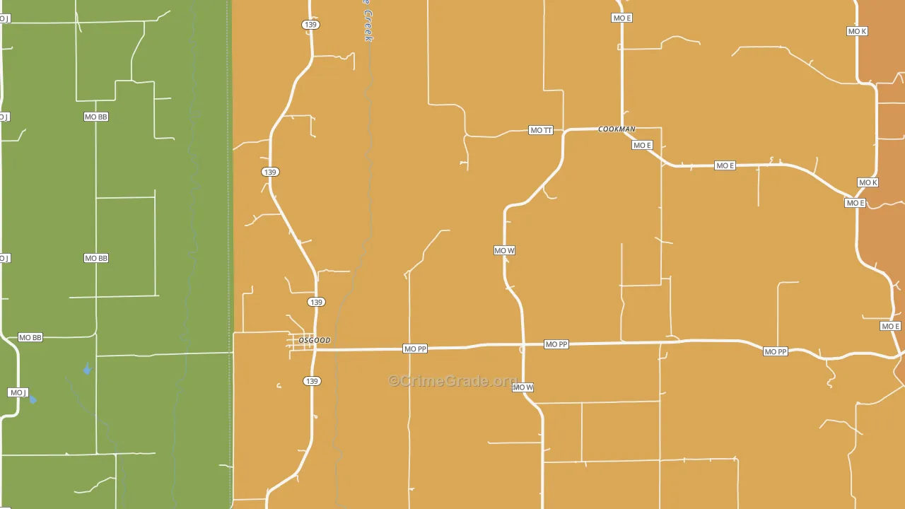 Osgood, MO Map of Burglary Rates