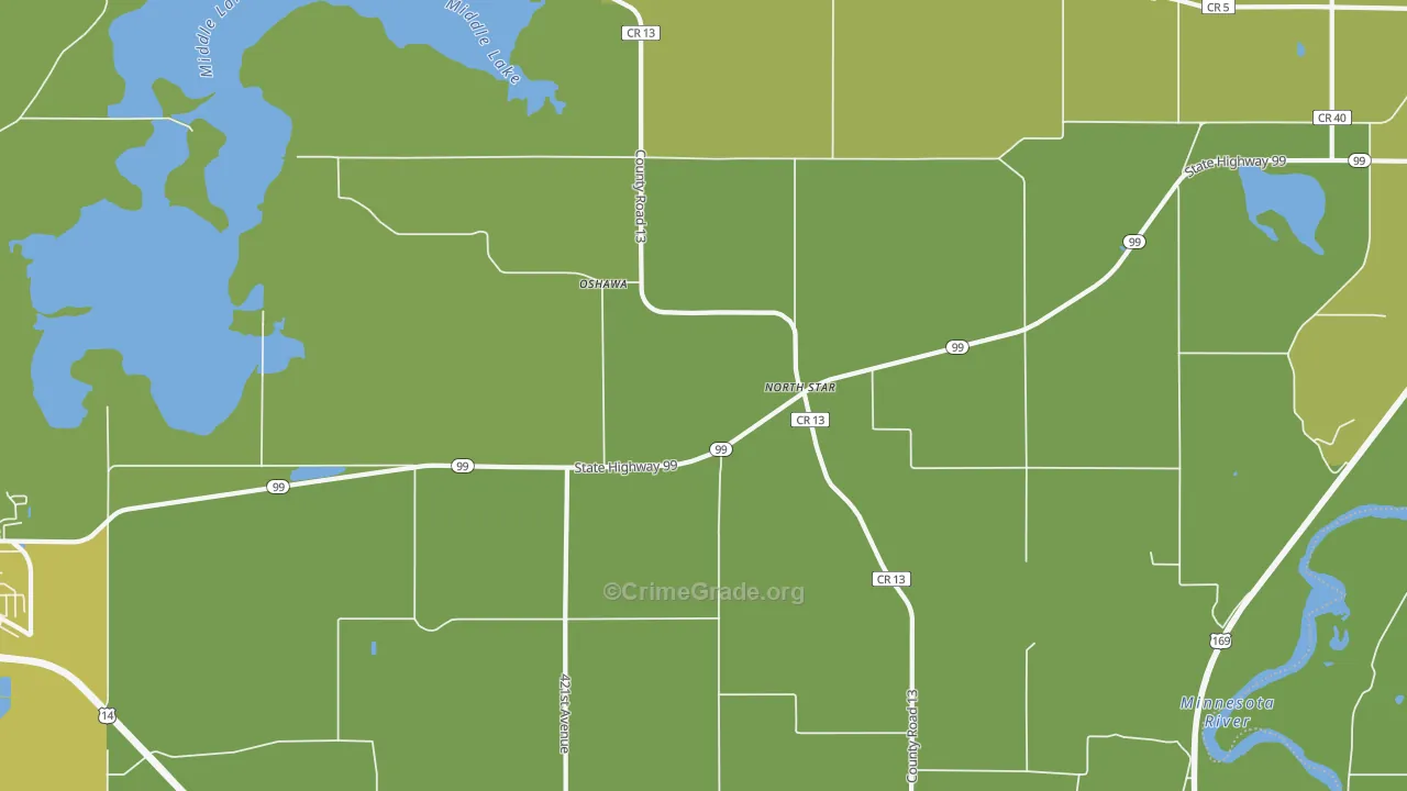 Oshawa, MN Map of Burglary Rates