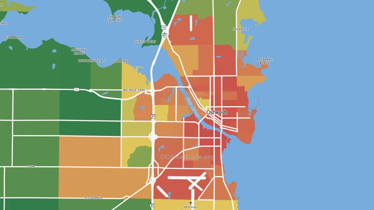 Oshkosh, WI Map of Burglary Rates