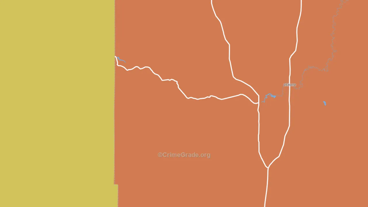 Oshoto, WY Map of Burglary Rates