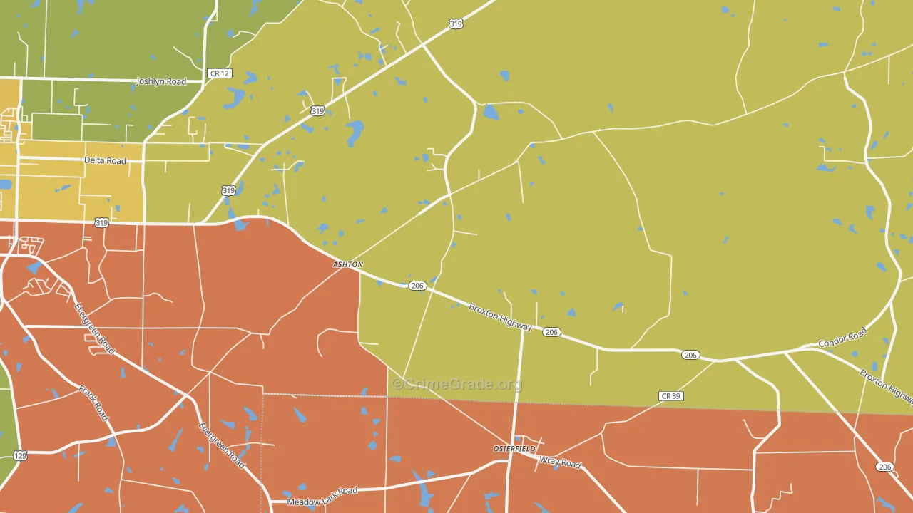 Osierfield, GA Map of Burglary Rates