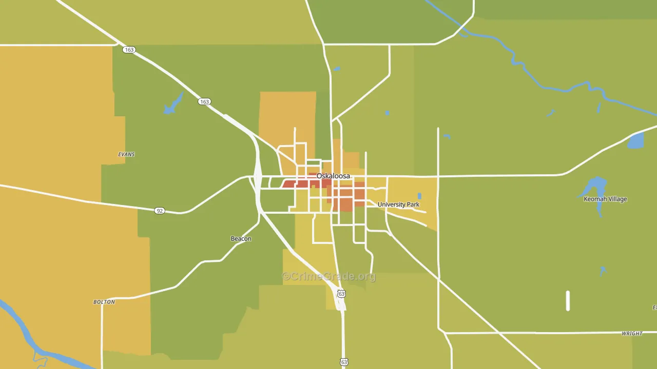 Oskaloosa, IA Map of Burglary Rates