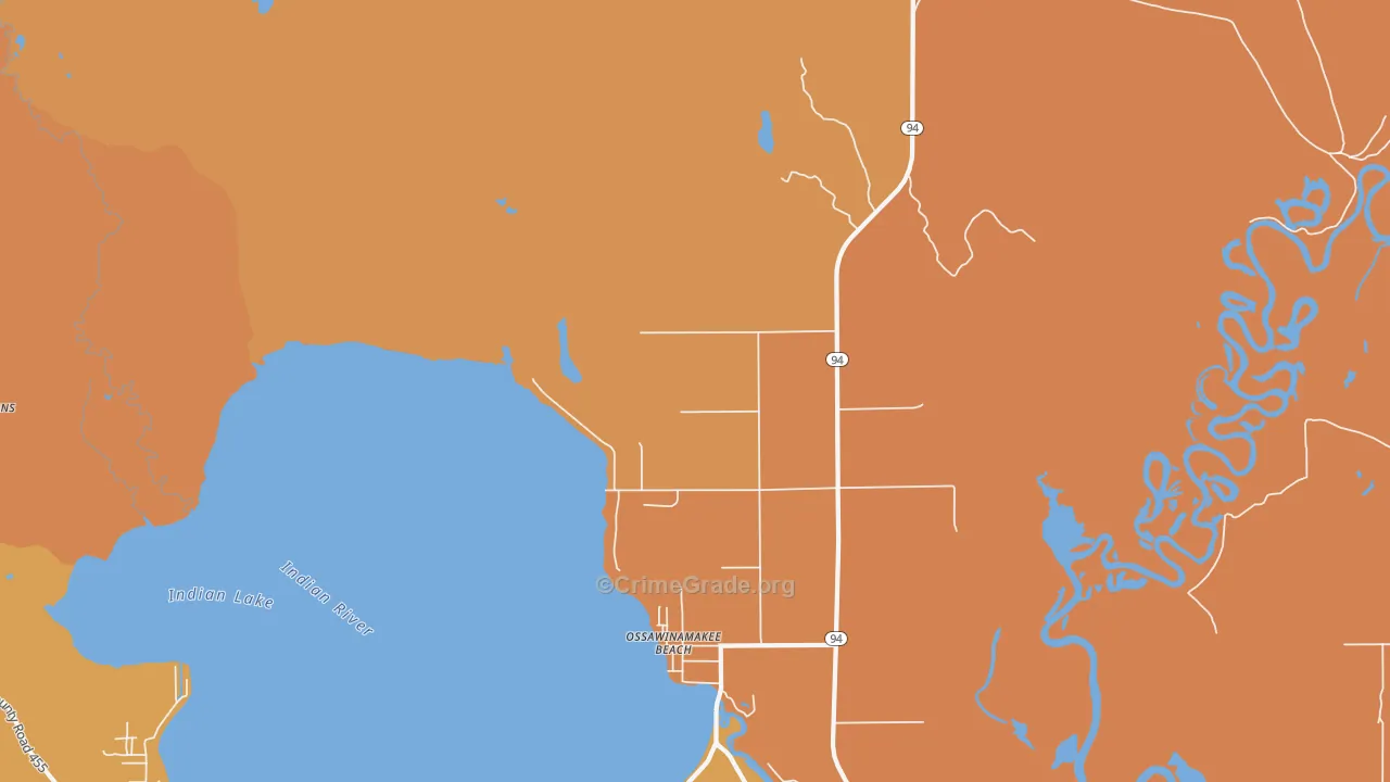 Ossawinamakee Beach, MI Map of Burglary Rates