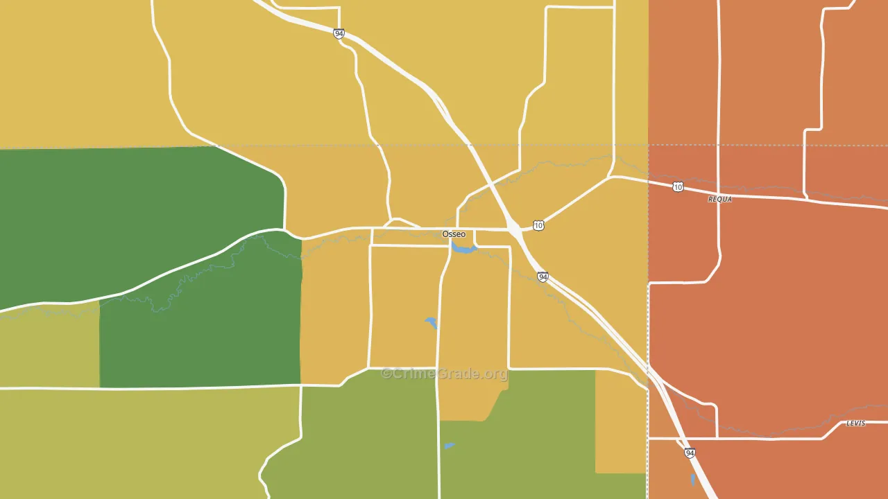 Osseo, WI Map of Burglary Rates