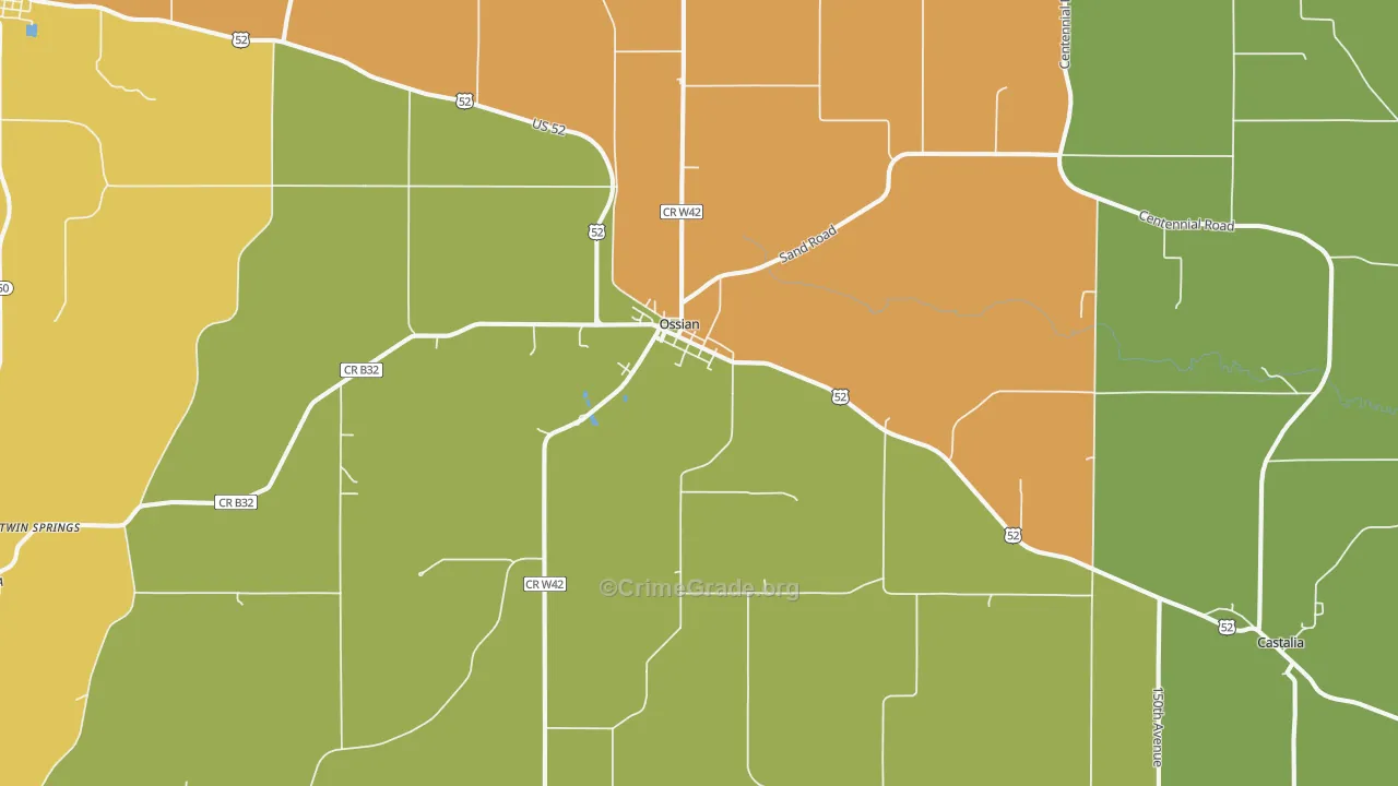 Ossian, IA Map of Burglary Rates