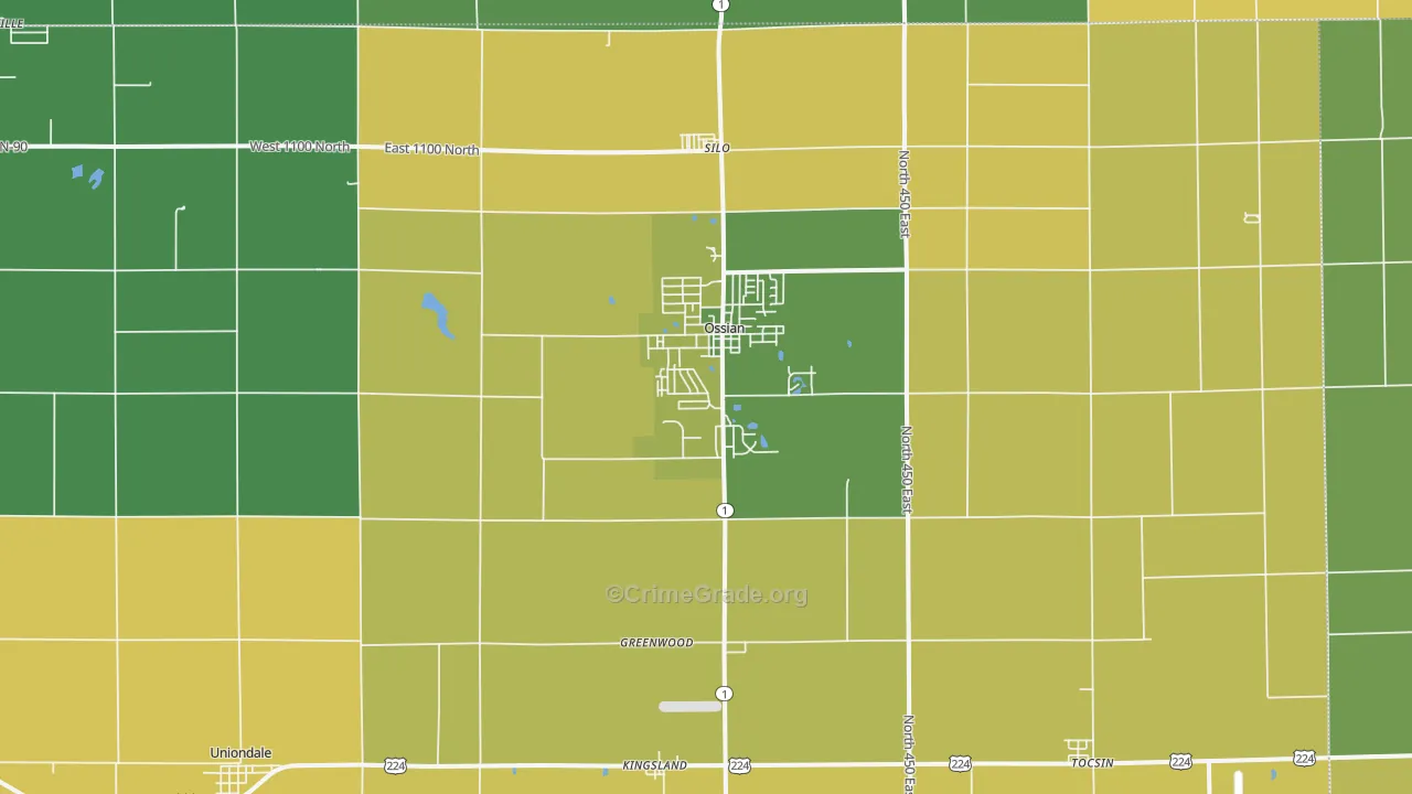 Ossian, IN Map of Burglary Rates