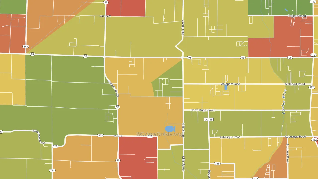 Ossun, LA Map of Burglary Rates