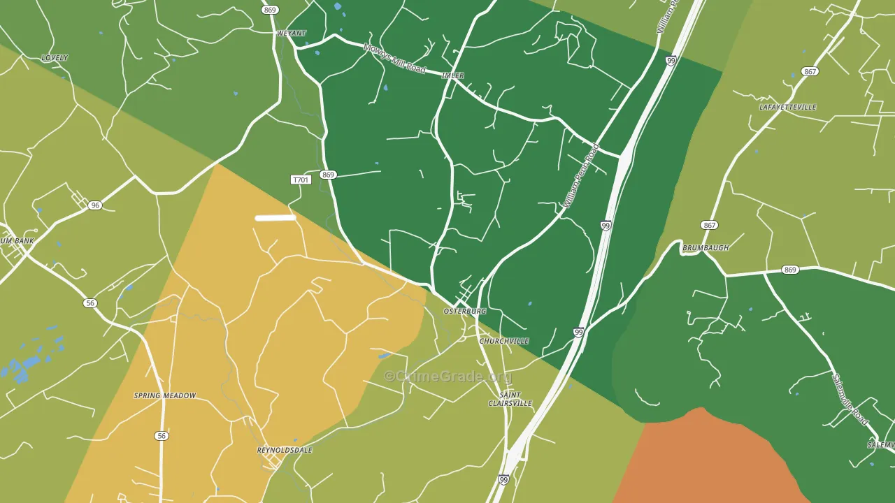 Osterburg, PA Map of Burglary Rates