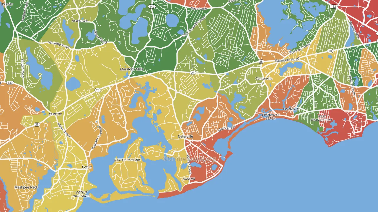 Osterville, MA Map of Burglary Rates