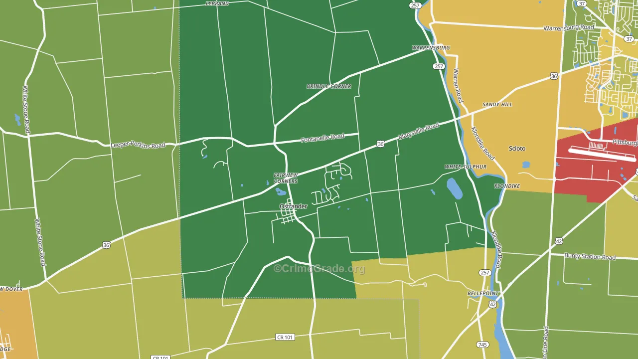 Ostrander, OH Map of Burglary Rates