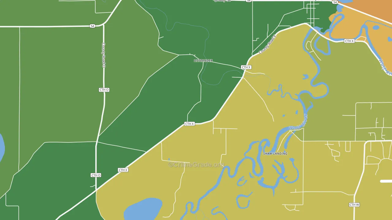 Ostrander, WI Map of Burglary Rates