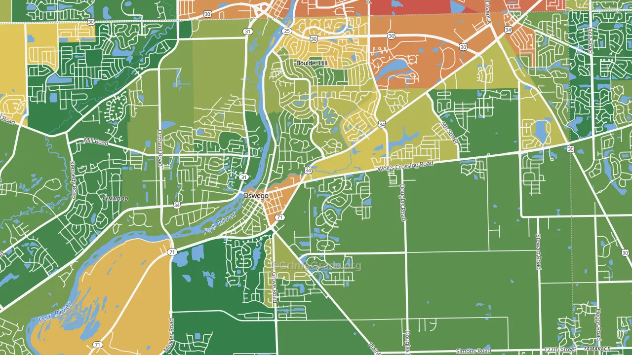 Oswego, IL Map of Burglary Rates
