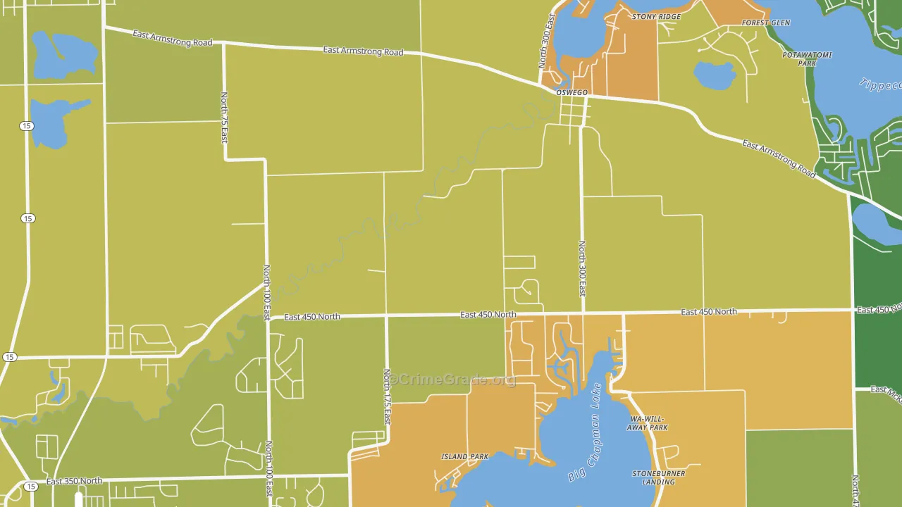 Oswego, IN Map of Burglary Rates