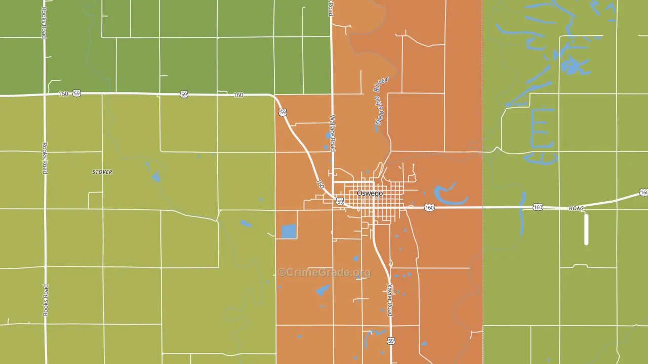 Oswego, KS Map of Burglary Rates