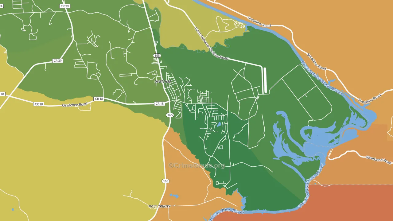 Oswichee, AL Map of Burglary Rates