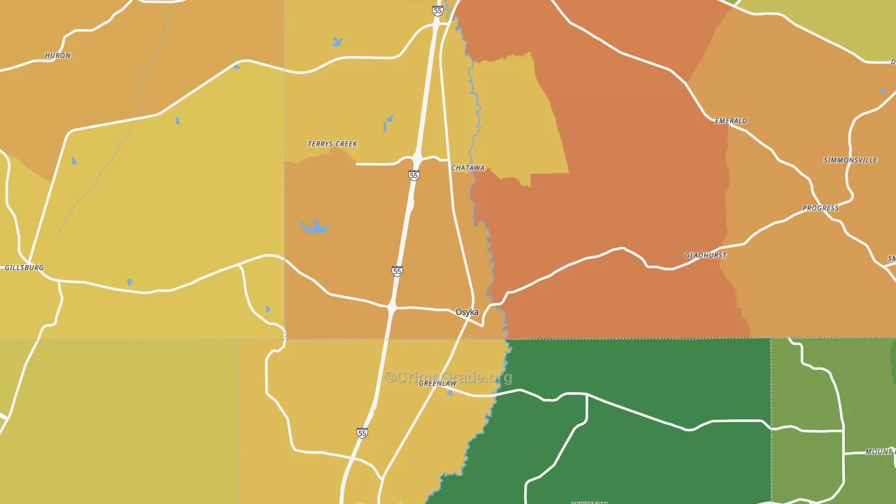 Osyka, MS Map of Burglary Rates