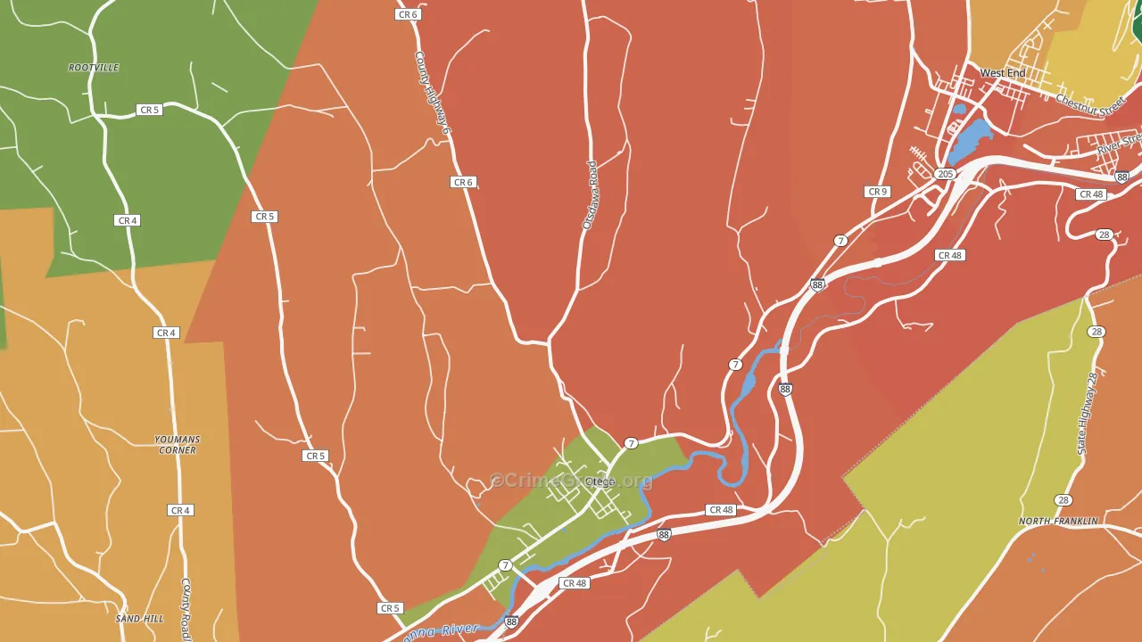 Otego, NY Map of Burglary Rates