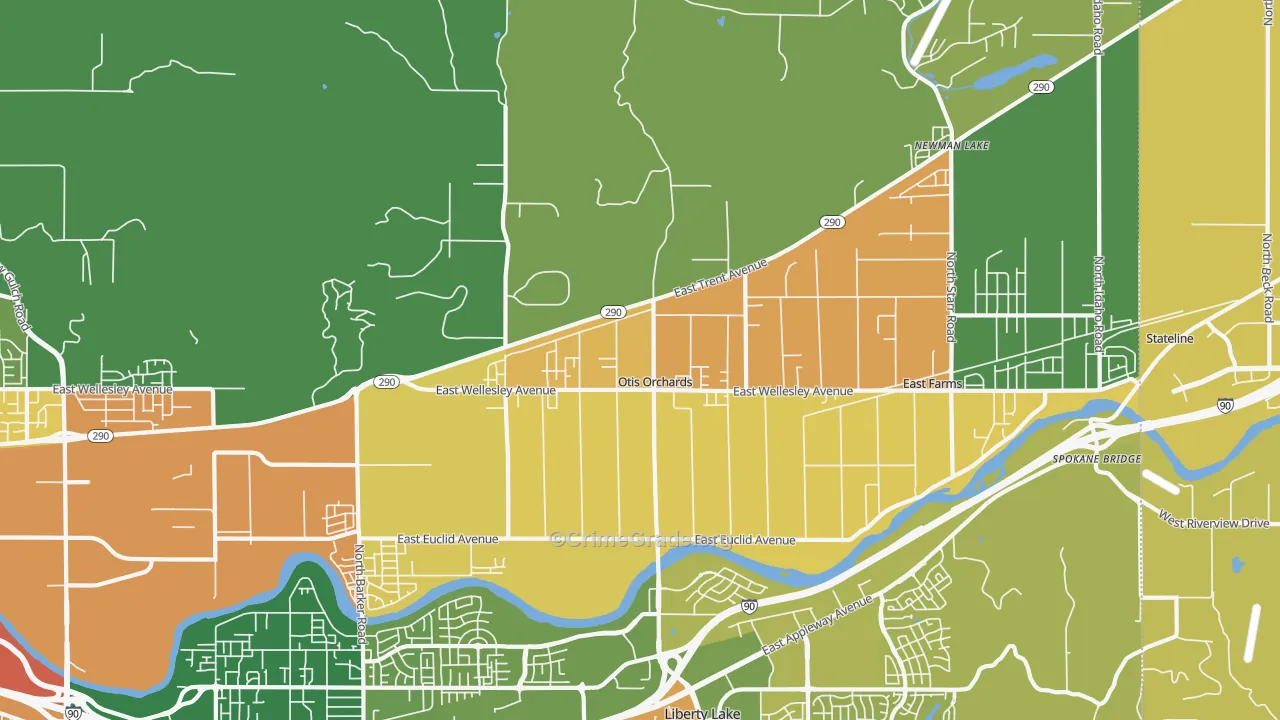 Otis Orchards, WA Map of Burglary Rates