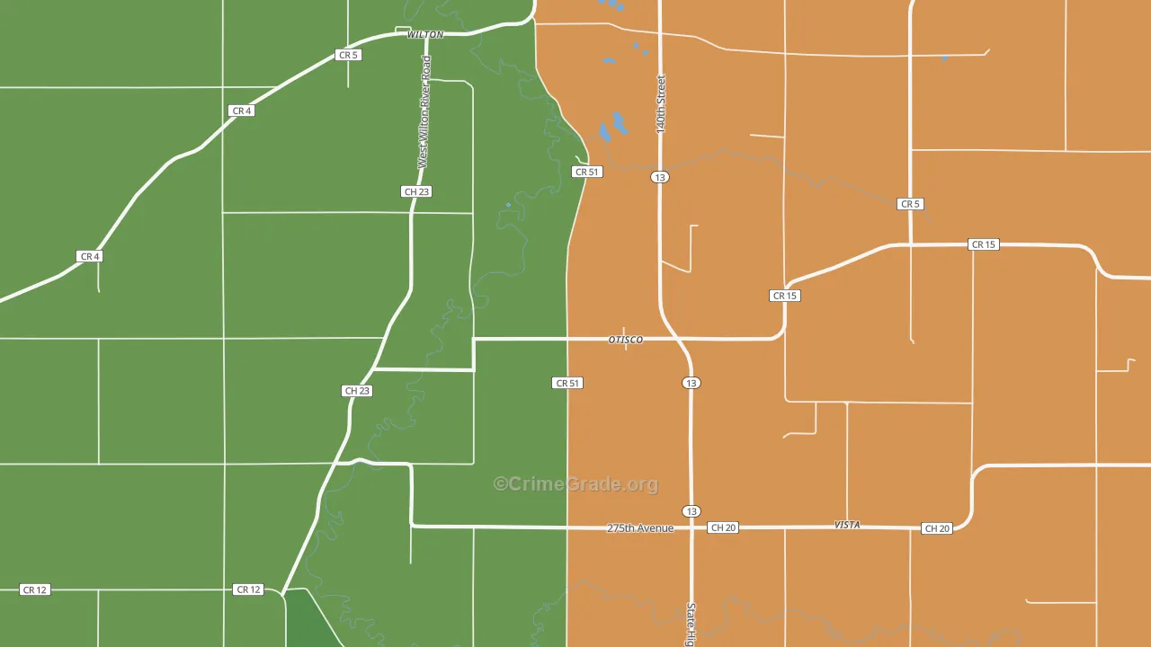 Otisco, MN Map of Burglary Rates