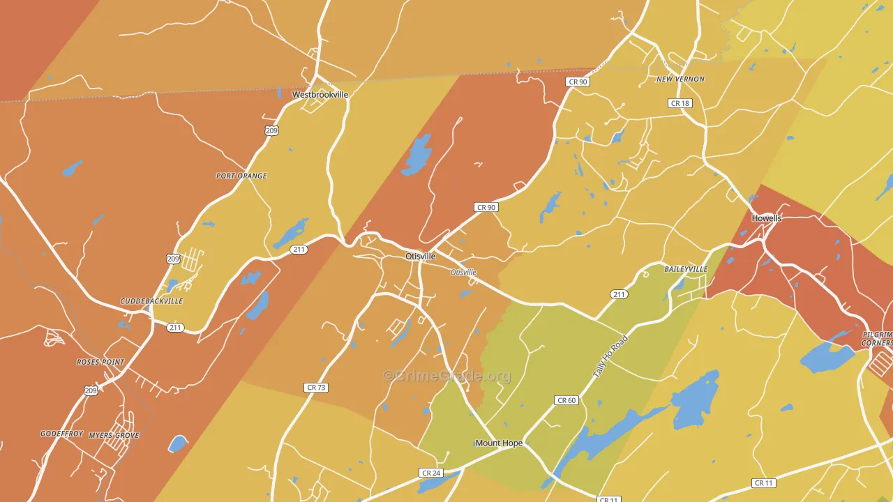 Otisville, NY Map of Burglary Rates