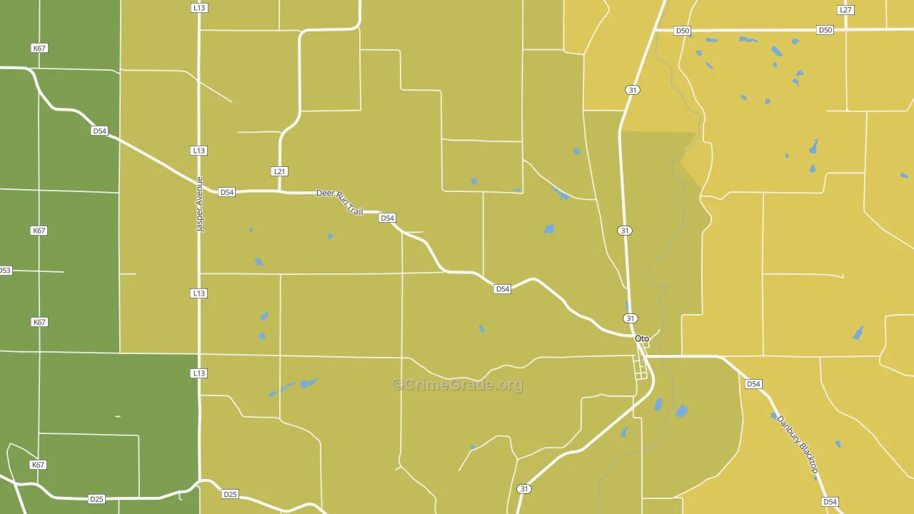 Oto, IA Map of Burglary Rates