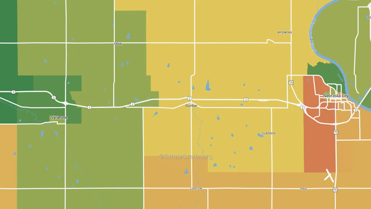 Otoe County, NE Map of Burglary Rates