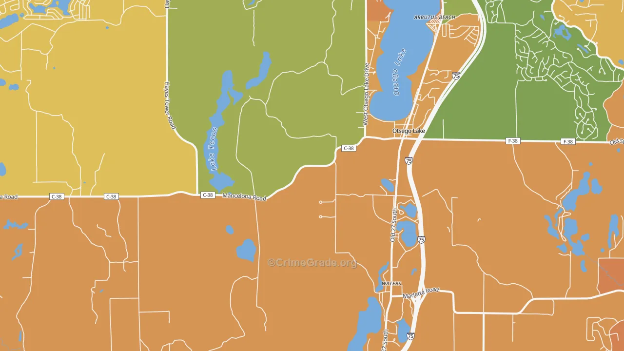 Otsego Lake, MI Map of Burglary Rates