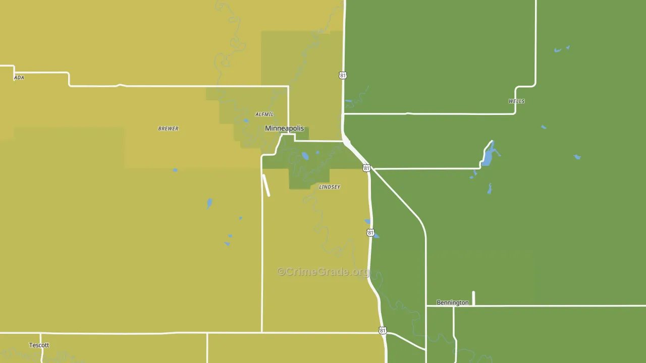 Ottawa County, KS Map of Burglary Rates