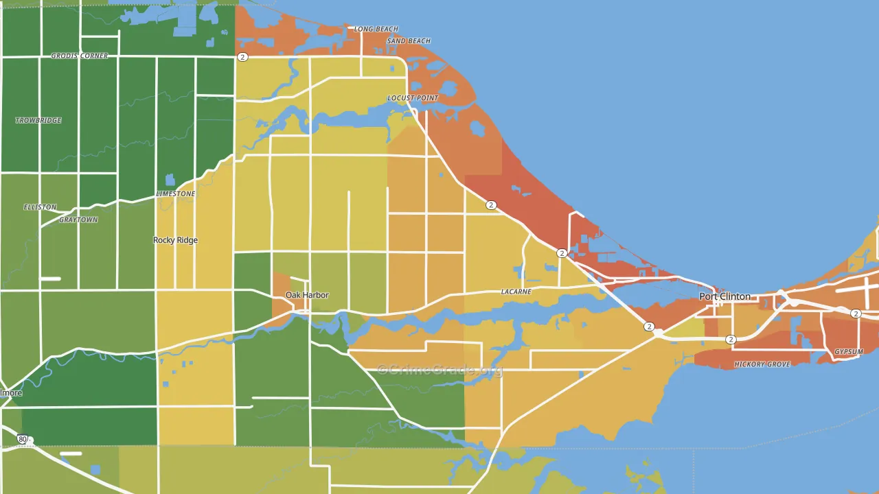 Ottawa County, OH Map of Burglary Rates