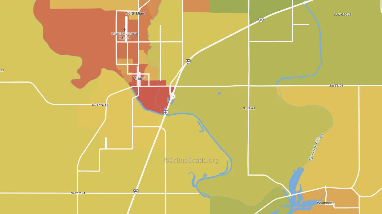 Ottawa County, OK Map of Burglary Rates