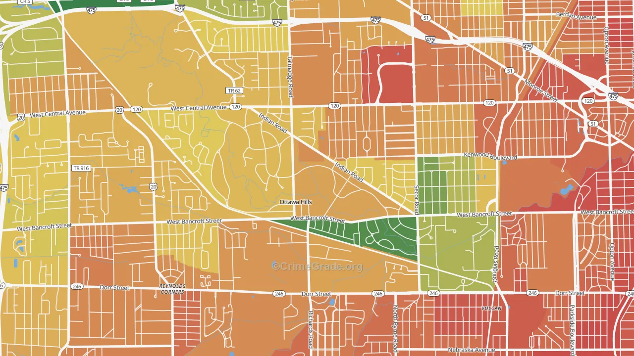 Ottawa Hills, OH Map of Burglary Rates