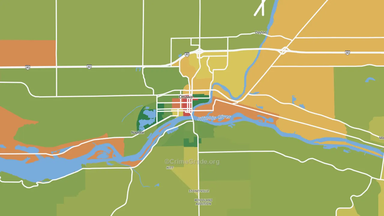 Ottawa, IL Map of Burglary Rates