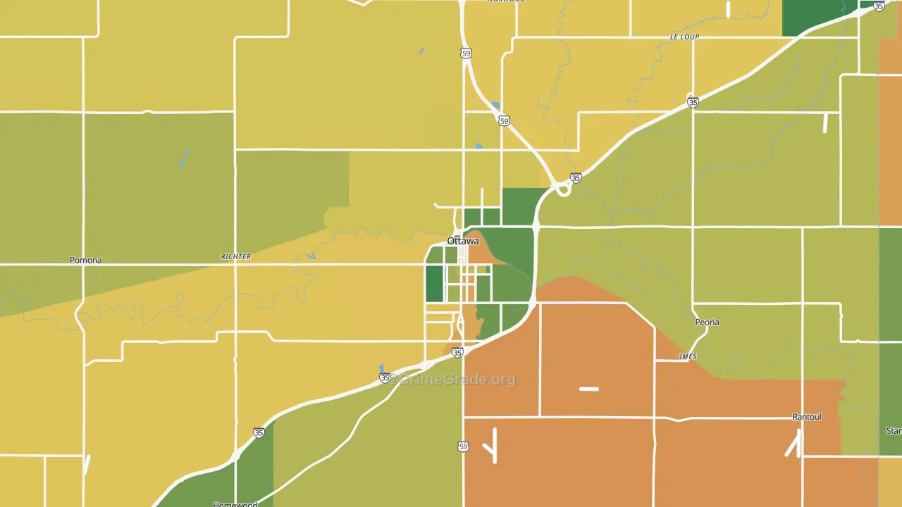 Ottawa, KS Map of Burglary Rates
