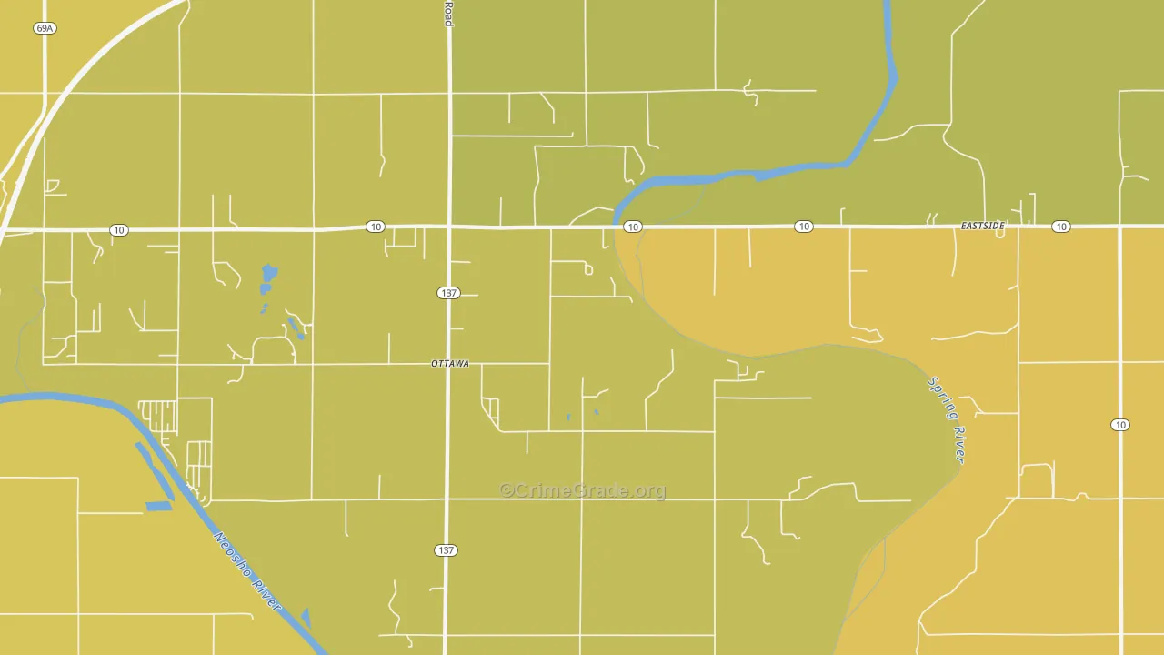 Ottawa, OK Map of Burglary Rates