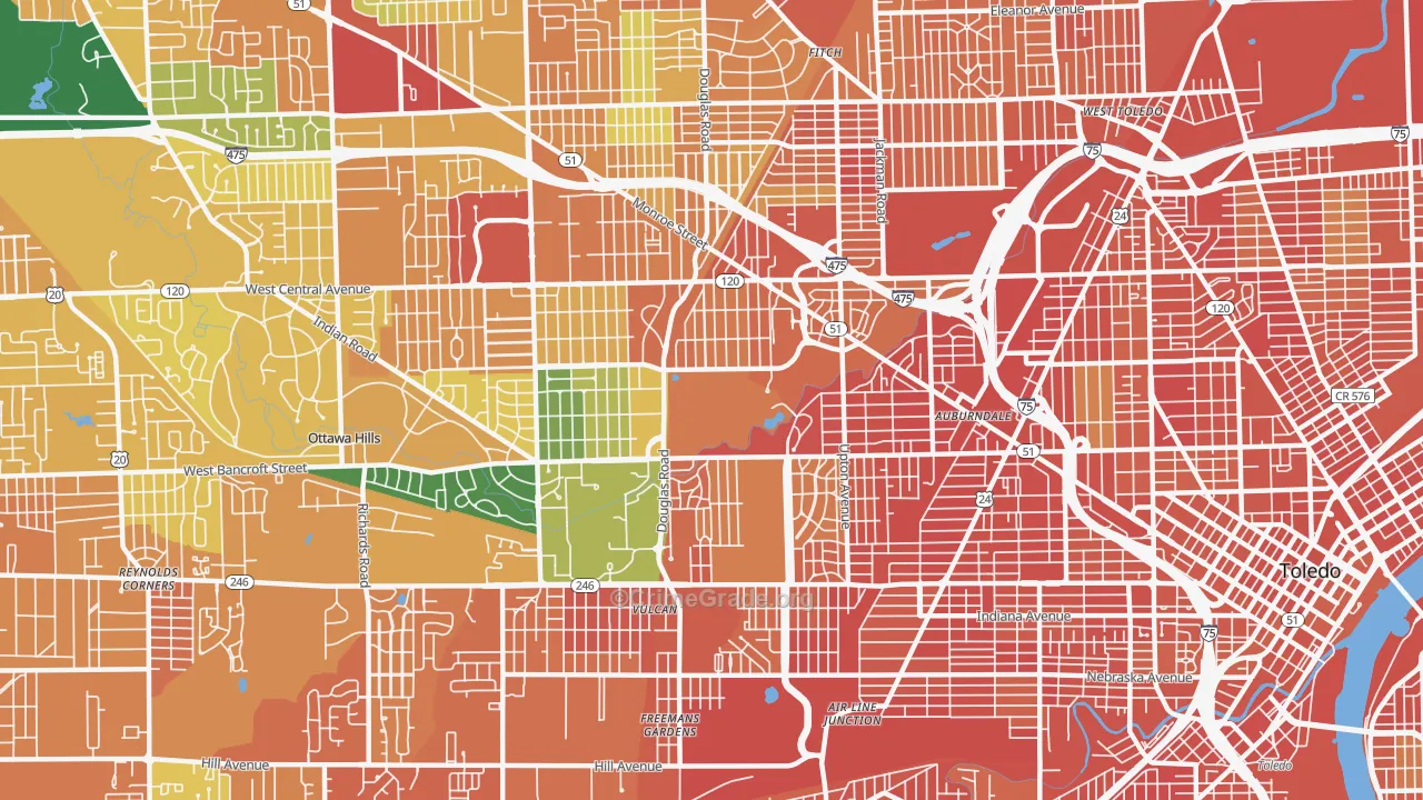 Ottawa, Toledo, OH Map of Burglary Rates