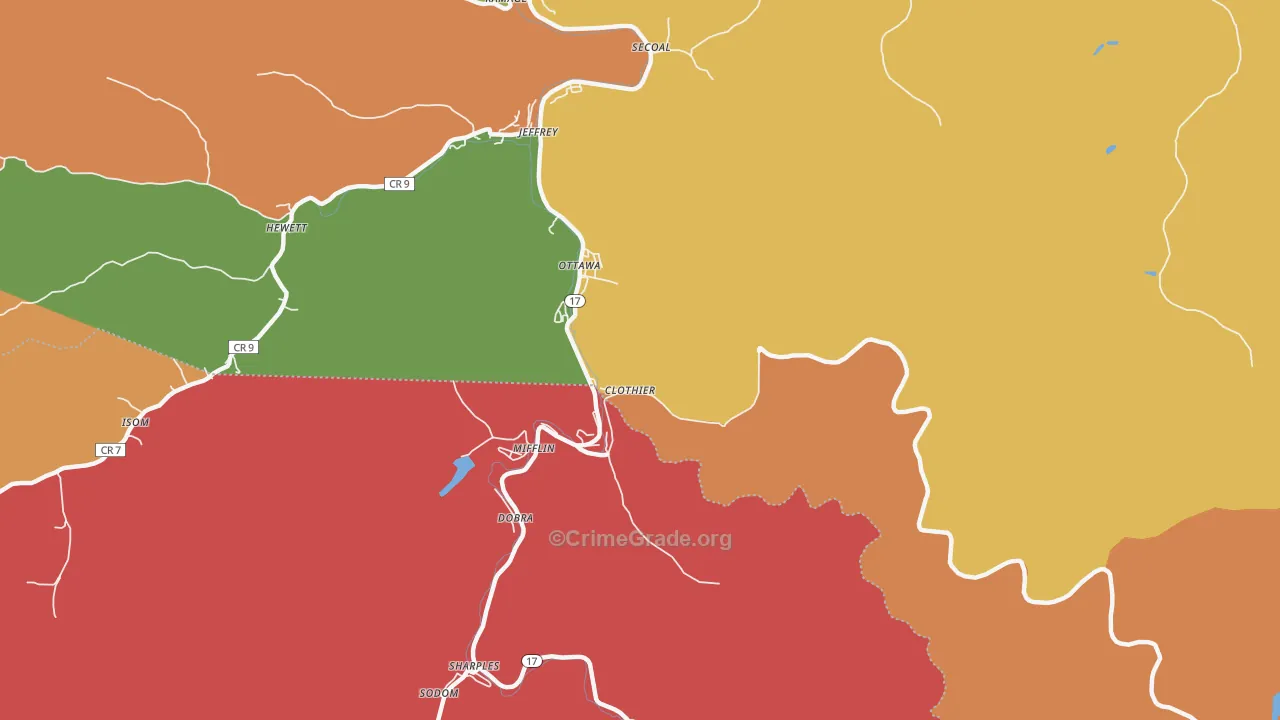 Ottawa, WV Map of Burglary Rates