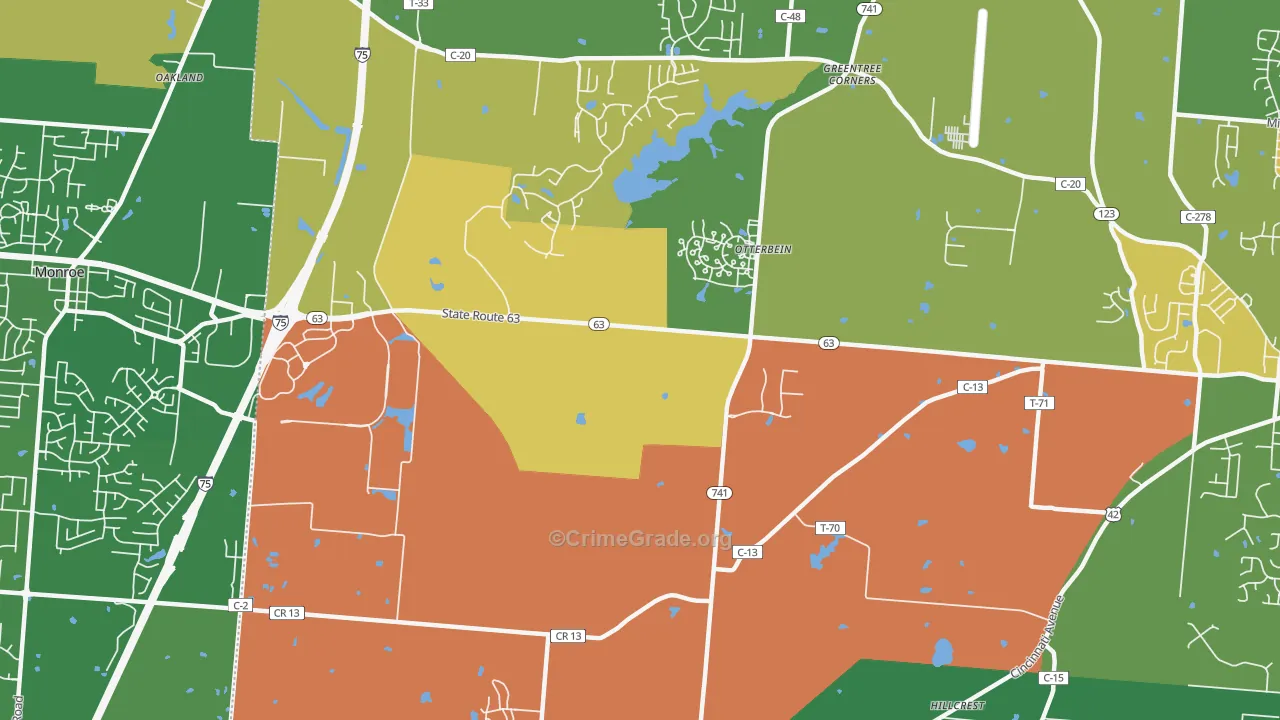 Otterbein, OH Map of Burglary Rates